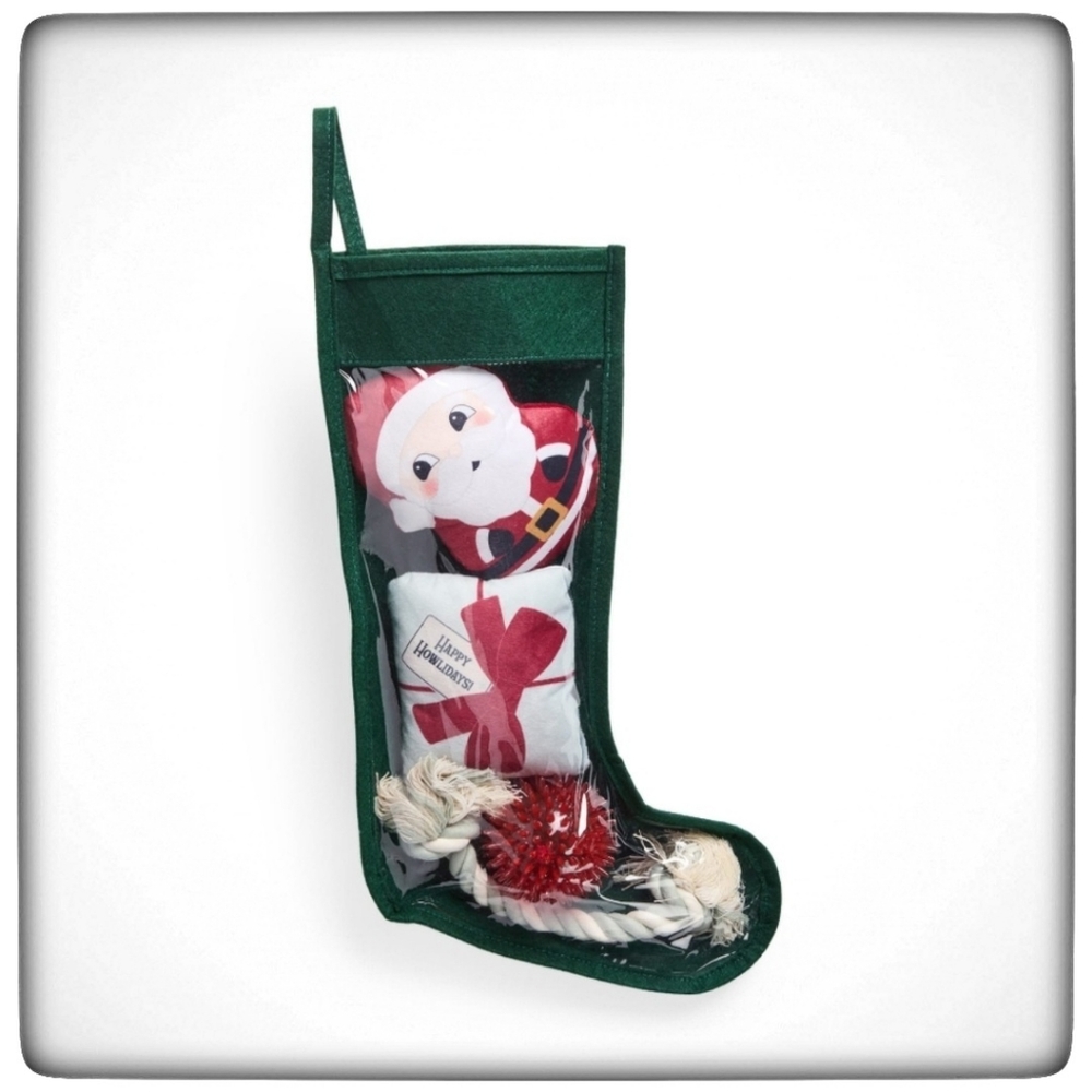 Merry Makings Green Medium 4-piece prestuffed Holiday Pet Stocking Dog T…